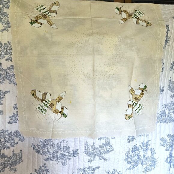 Vintage Square Cotton Winter Themed Tablecloth - Picture 2 of 5